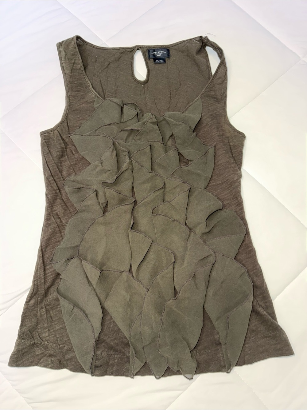 Deletta Olive Green Ruffle Front Sleeveless Camisole
